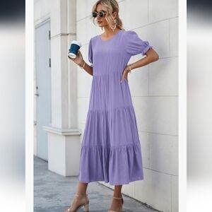 PRETTYGARDEN Women's Summer Casual Boho Dress Ruffle Puff Sleeve NWT Sz S